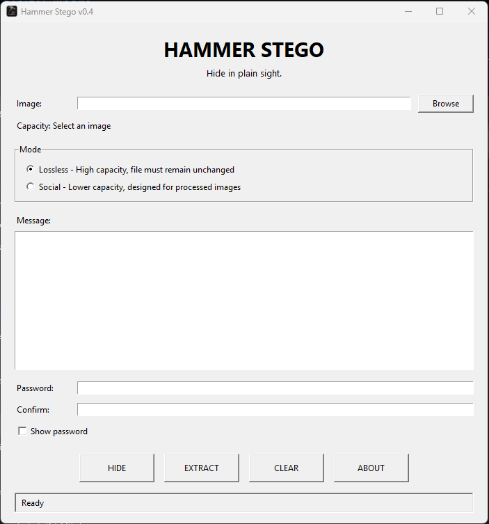 Hammer Stego v0.4 application interface